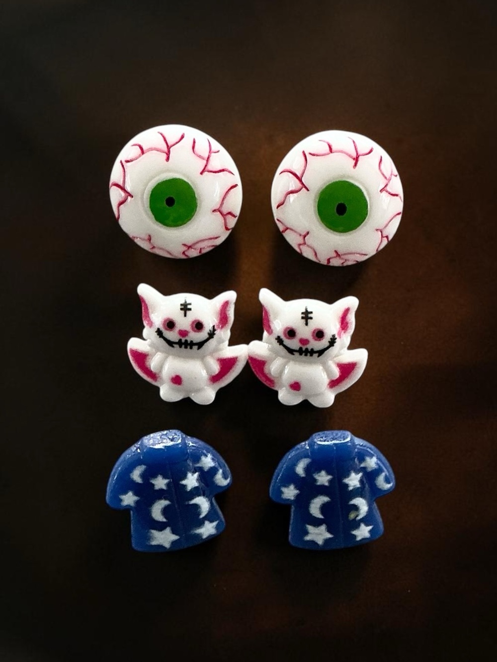 🆕 Eyeballs Vampire Bats and Wizard Jacket Stud Earrings